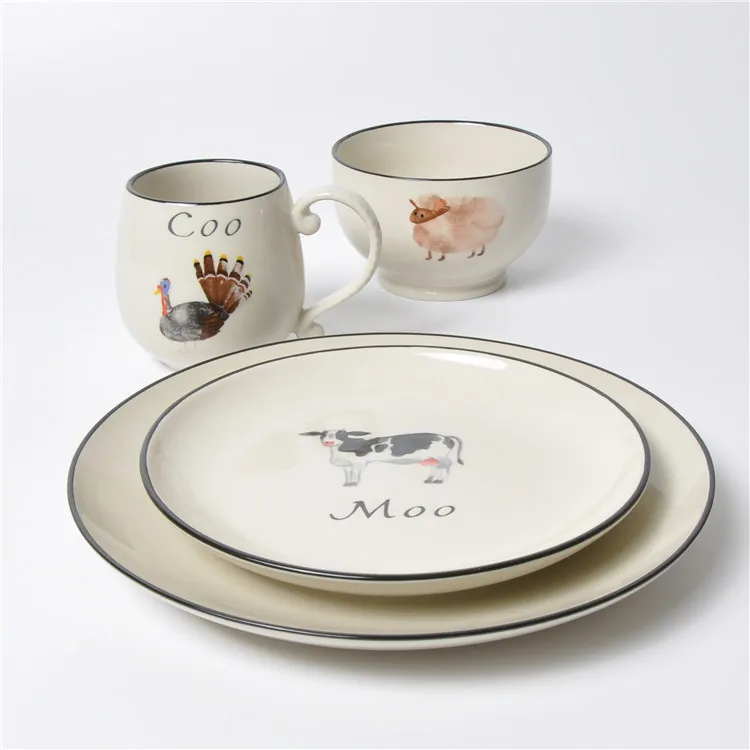 
16pcs set China Wholesale Household Kitchen Colorful Glazed Ceramic Tableware 16 Piece Set 