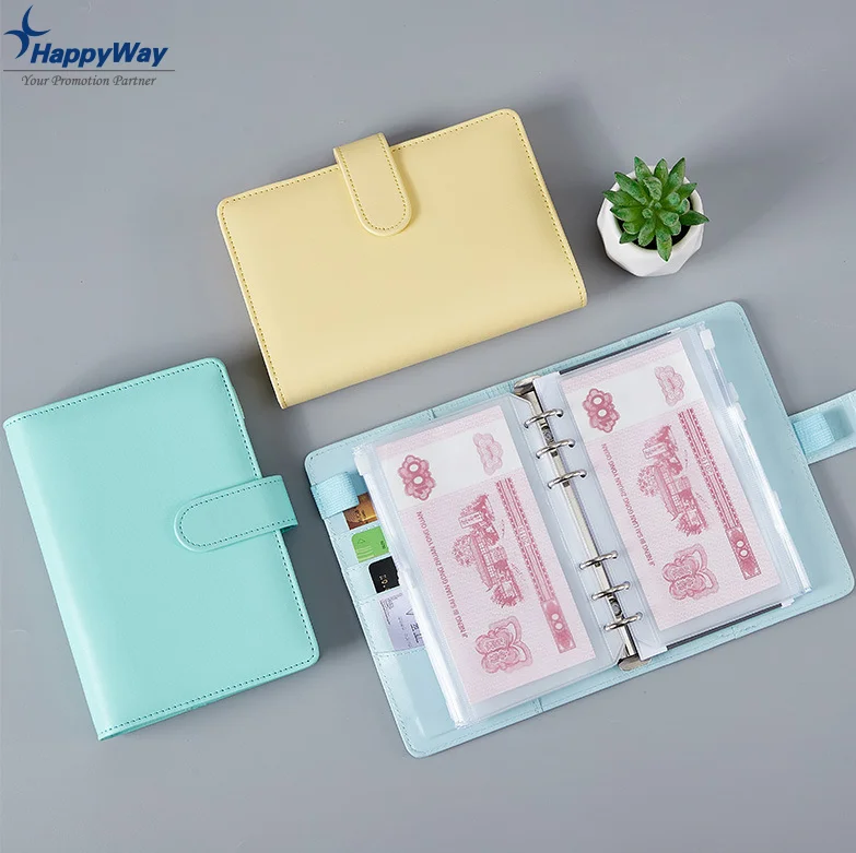 Custom PU Leather Budget Binder office supplies with buckle Notebook Planner Cover A5 A6 Binder Ring Bound Planner