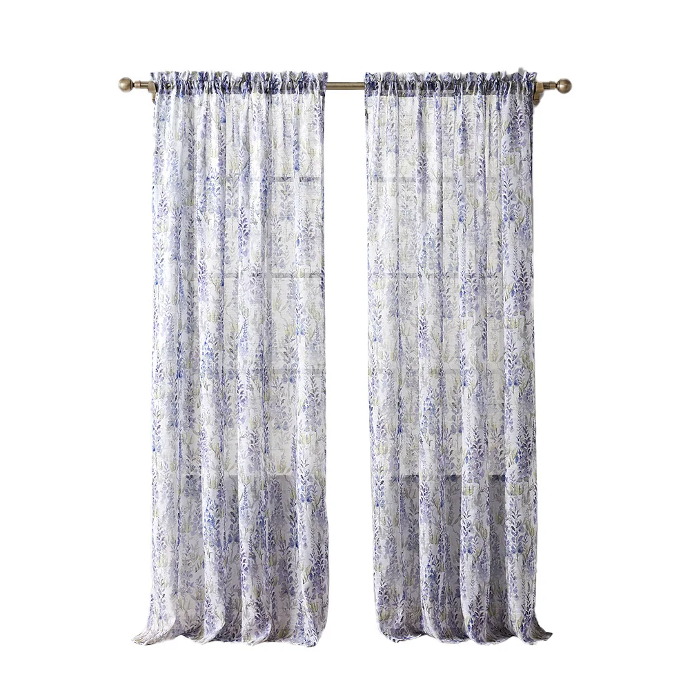 flora printing 2 Piece Semi Sheer Voile Light Filtering Window Curtain Grommet Panels 47W x 63 L Inch Long)
