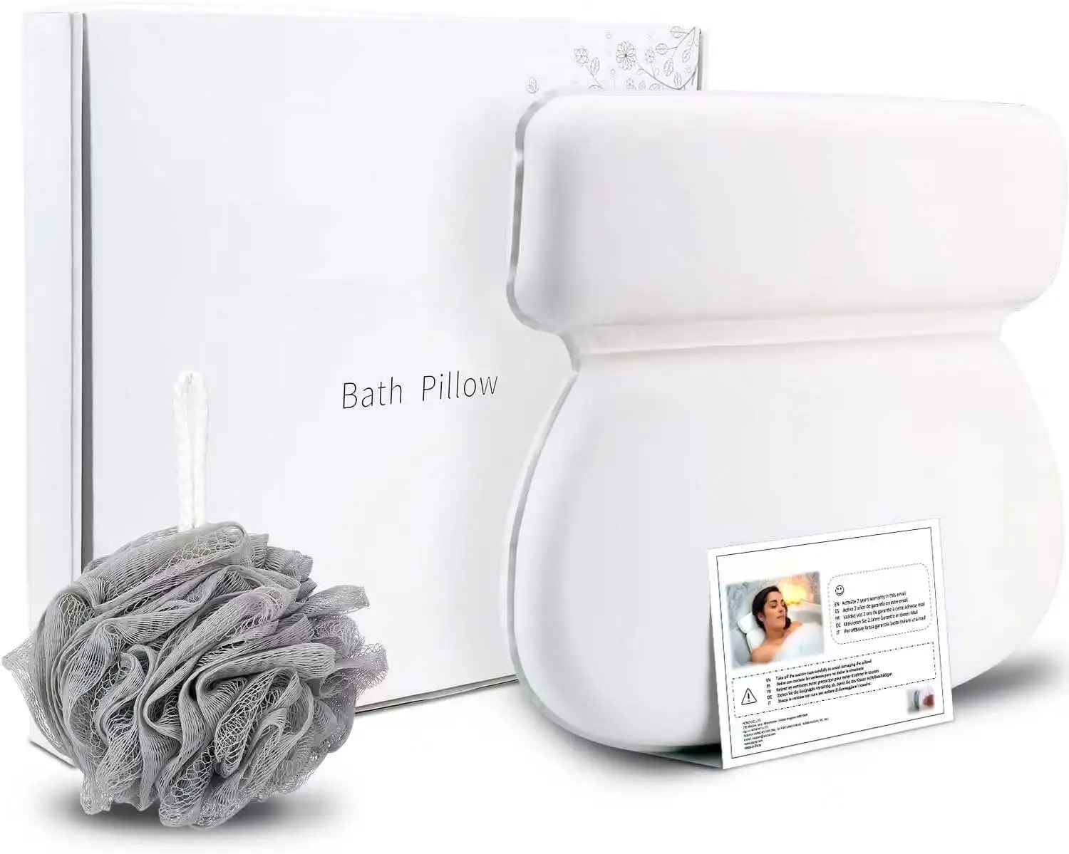 Waterproof Bath Pillow with Free Bath Ball Spa Bath Pillows with 7 Non-slip Suction Cups