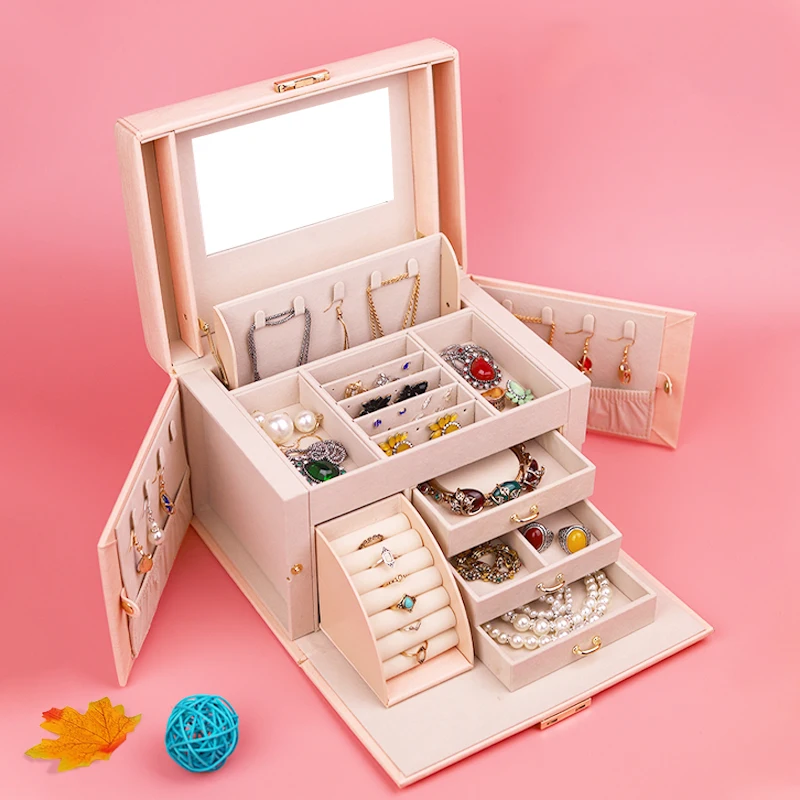 
Multifunctional Pink Makeup box Jewellery Organizer box Travel Jstorage case for ring earring necklace gift packaging Boxes 