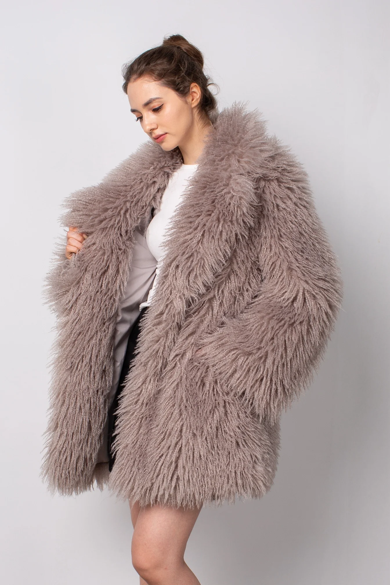 High Quality Tibet Lamb Fur Out Wear Custom Size adult Women Fashion Long bubble faux Mongolia Fur Coat