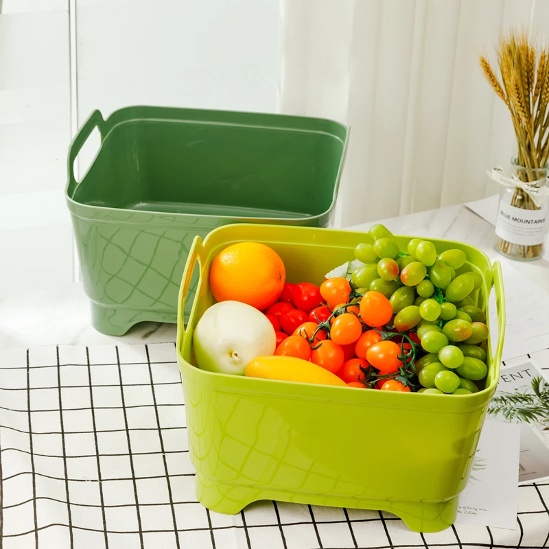 Plastic dish tub sink drain wash basin kitchen fruit vegetable washing drying storage basket with handle