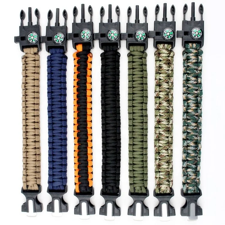 Bracelet Survival Gear Kit with Embedded Compass Fire Starter Emergency Knife & Whistle Survival Bracelet