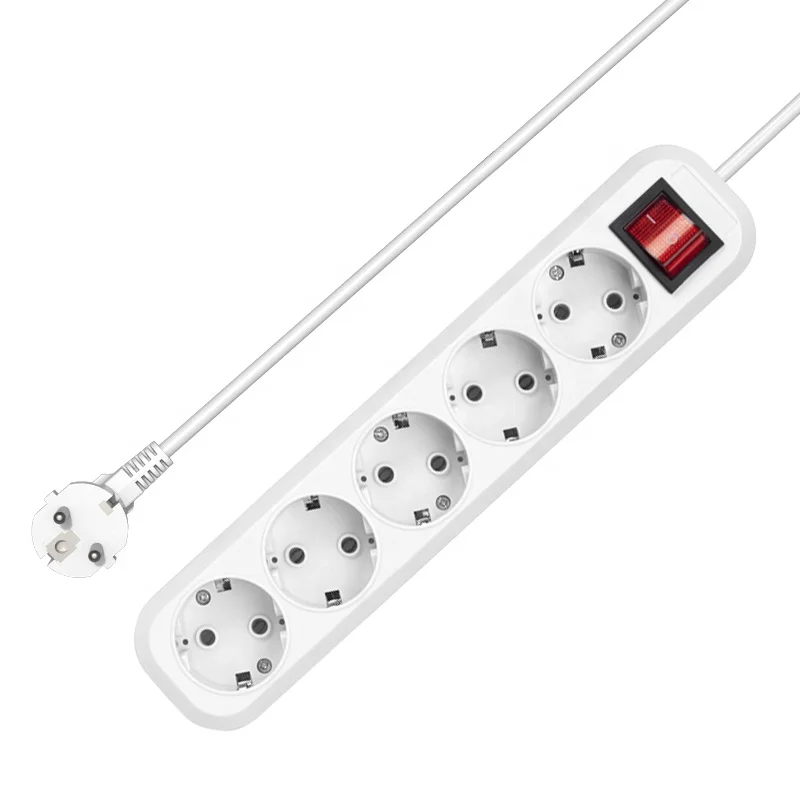 EU Standard German Type white Power Strip 3/4/5/6 way with red Switch 3m home office desktop Extension Cable socket