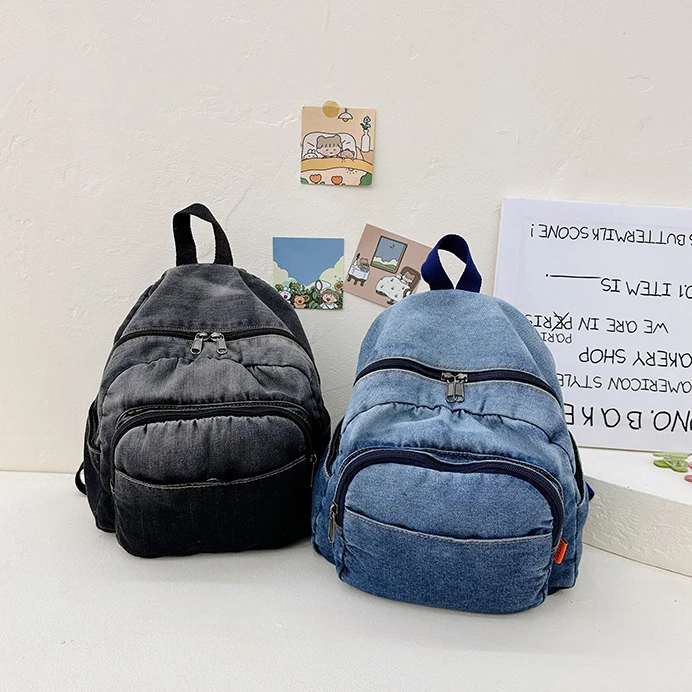 BEYOND manufactures unisex washed denim canvas school bags kids backpack for kids teenager boys