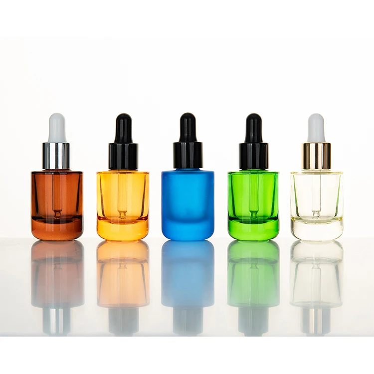 Luxury 20ml essential oil bottle with thick bottom colorful glass bottle with dropper and pipette