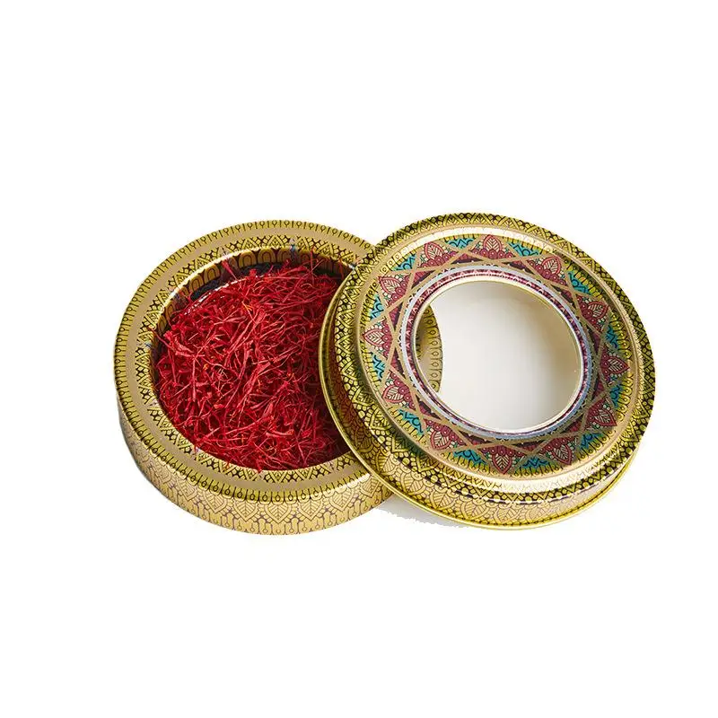Wholesale Custom Saffron Packaging Box Luxury Metal Gift Container  Small Round Saffron Tin Box