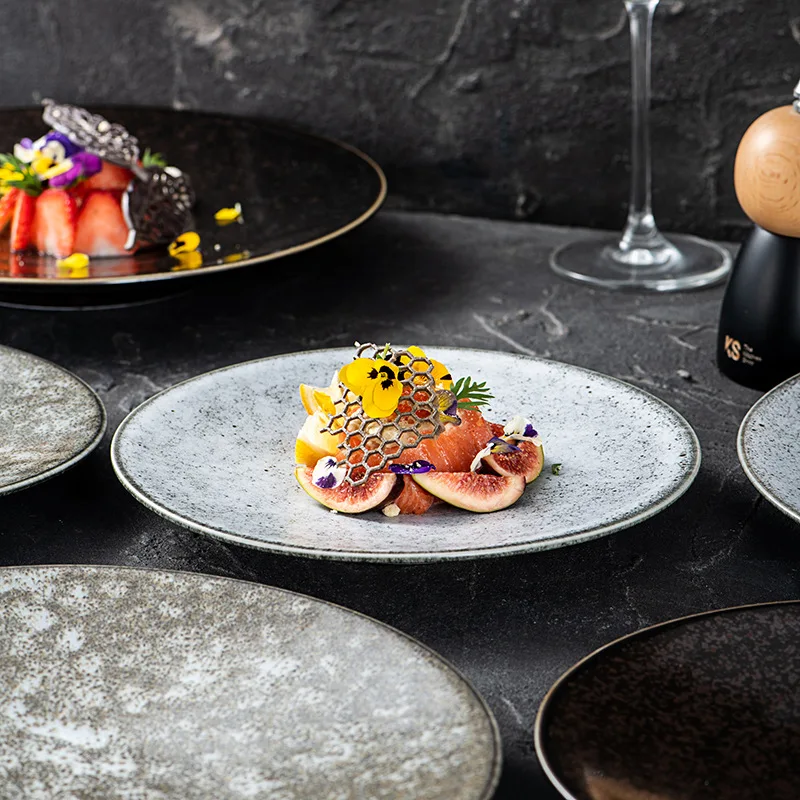 Vintage Retro Kitchen & Tabletop Homeware Ceramics OEM Logo Vajilla Platos Plate Dishes Glaze Shape Plates