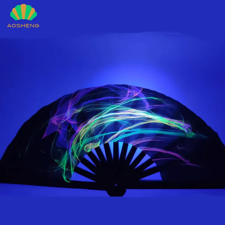 Потрясающие вентиляторы, 13 дюймов, индивидуальный новый стиль, большой складной бамбуковый неоновый Ручной Веер для танцев с УФ-лампой