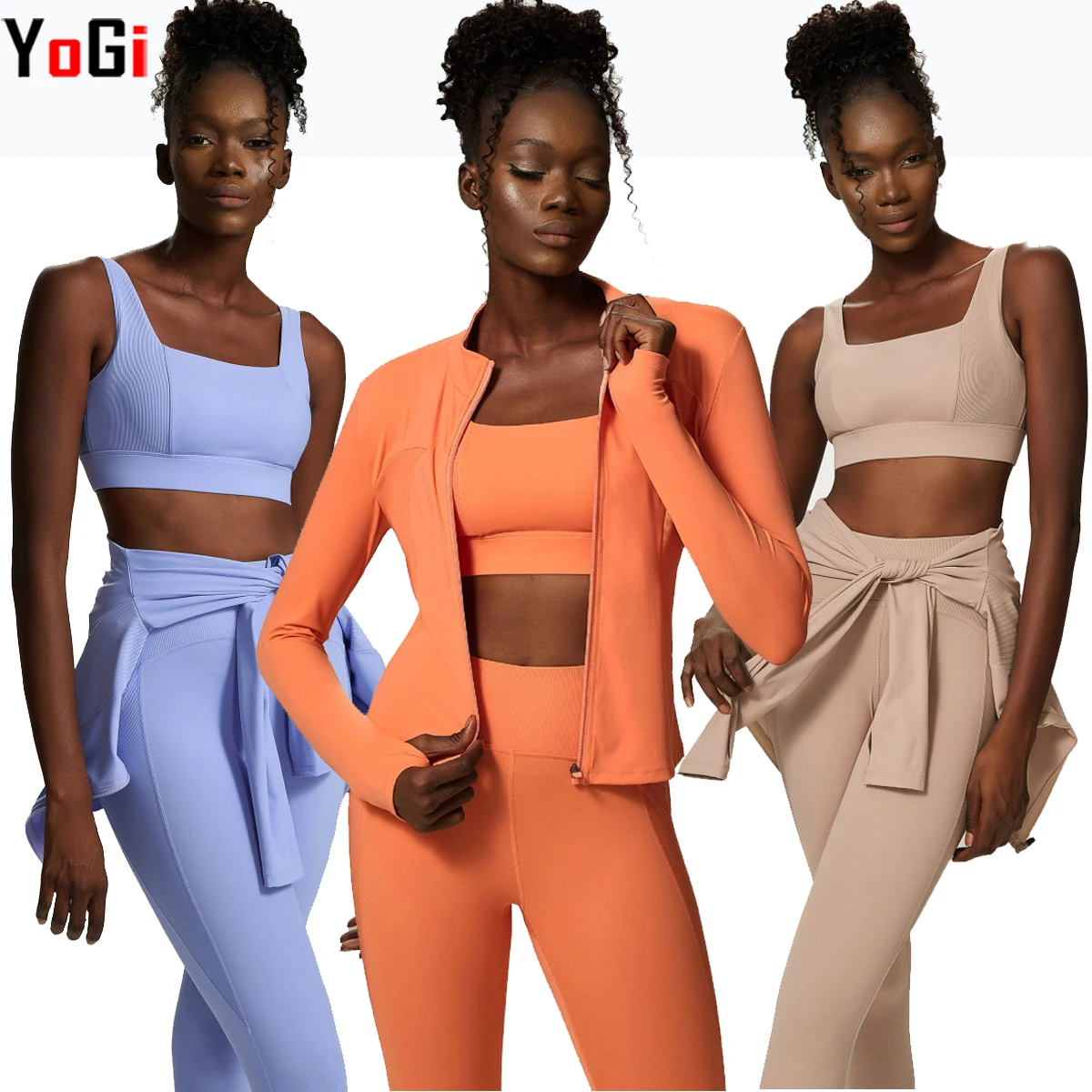 2022 New Fashion Winter 3 Piece Plus Size Ribbed Stitching Active Wear Gym Sport Bra Leggings Black Fitness Yoga Set With Jacket