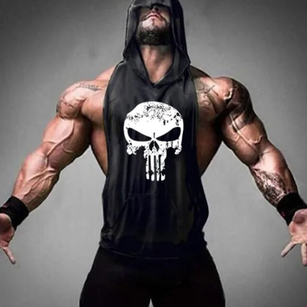 Fashionable mens cut off sleeveless shirt with hat skull mens tank top fitness quick dry gym shirts