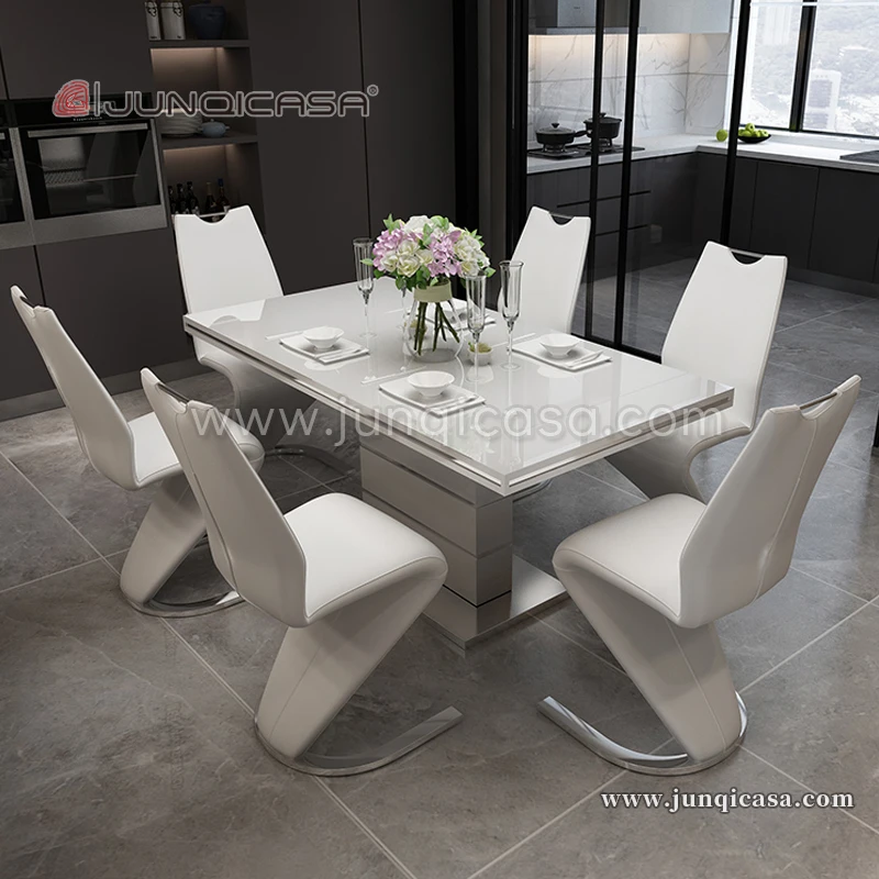 Home furniture luxury dining room table sets Round folding dining table set 6 8 seater chairs stainless steel dining table base