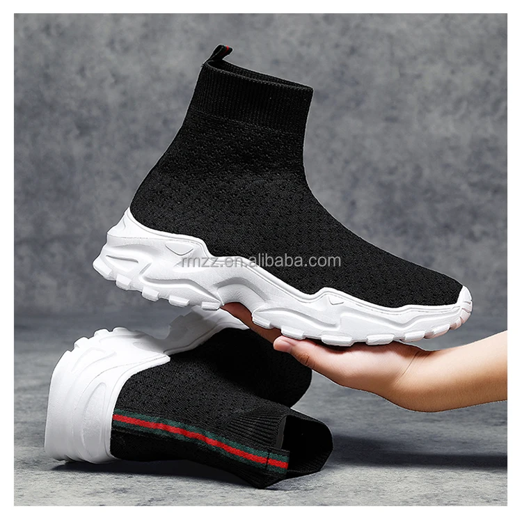 Large size flying knitted upper Four seasons high-tie fly knitted shoes