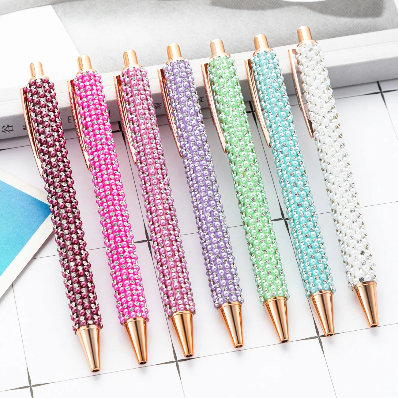 Wholesale multi-color diamond pearl press pen cute girl heart gift advertising student metal ballpoint pen