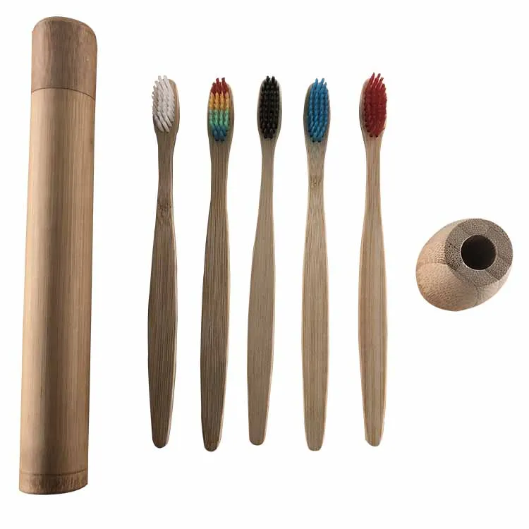 Natural bamboo soft bristle charcoal toothbrush 100% biodegradable toothbrush with bamboo case