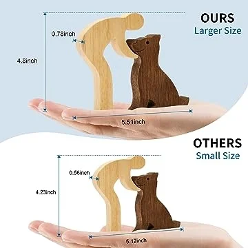 Wooden Statue Man and Dog Figurines Wood Crafts Gifts Decor Carved Wood Decorative Sculpture