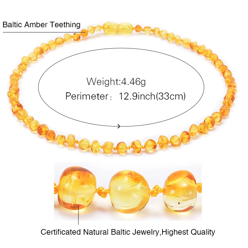 Baroque style safety closure knot Natural Cognac baltic Ember teething necklace for babies