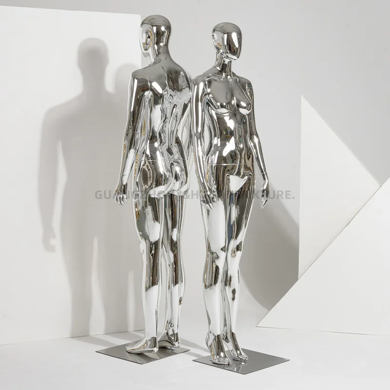 Silver chrome male full body mannequin luxury giant mannequin for display clothing plastic boutique dummy female mannequins