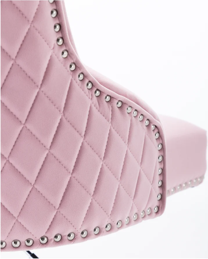 Pink stable metal base barstool with buttons and square foot rest