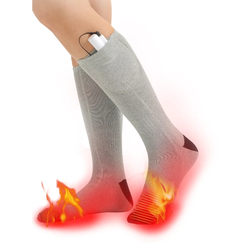 Thick Winter Outdoor Ski Thermal 3.7V Electric Rechargeable Battery Heated Hiking Cozy Crew Socks Wool Hiking Sock for Men Women