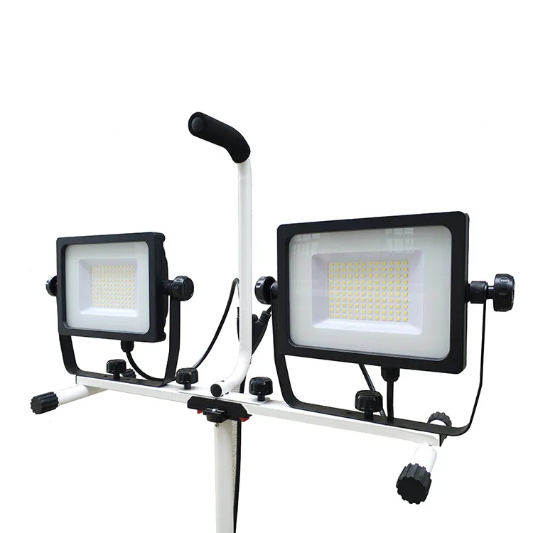100W Dual-Head Weather Resistant 14000 Lumen Portable LED Flood  Metal Telescopic Tripod Stand Rotating retractable drop light