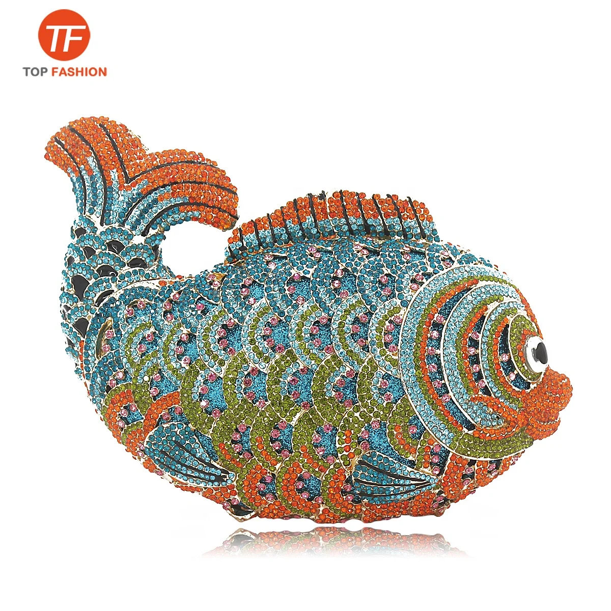 
China Factory Wholesales Shiny Crystal Rhinestone Clutch Evening Bag For Formal Party 3D Fish Minaudiere Purse 