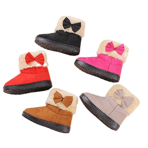 Ботинки для девочек с бантом, детская теплая обувь на толстой меху, новинка 2018, обувь для девочек, высококачественные детские хлопковые ботинки, детские зимние ботинки