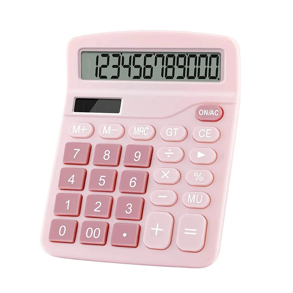 Personalized 12 Digits Large Display Pink Dual Power Financial Calculator with Big Button