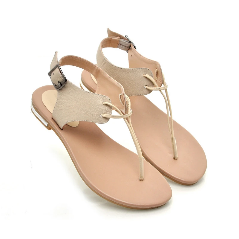 Summer Cow Leather Simple And Beautiful Thong Women Sandals For Ladies Flat Shoes