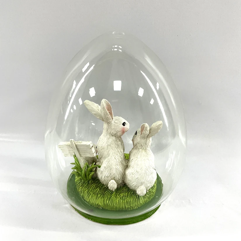 
Happy Easter Egg Hunt 10.5cm Glass Easter Egg Resin Rabbit Ornament Easter Decorations 
