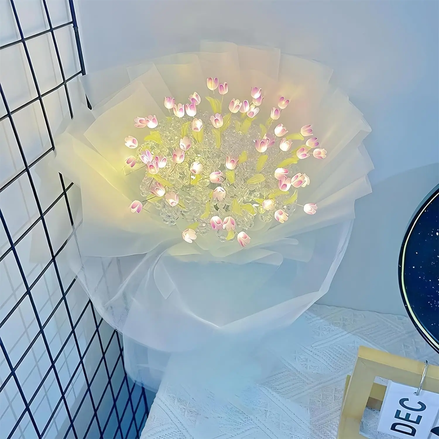 Home Decoration Tulip Glowing Bouquet with Light LED Forever Acrylic Artificial Flowers DIY Handcraft Tulip Bouquet Night Light