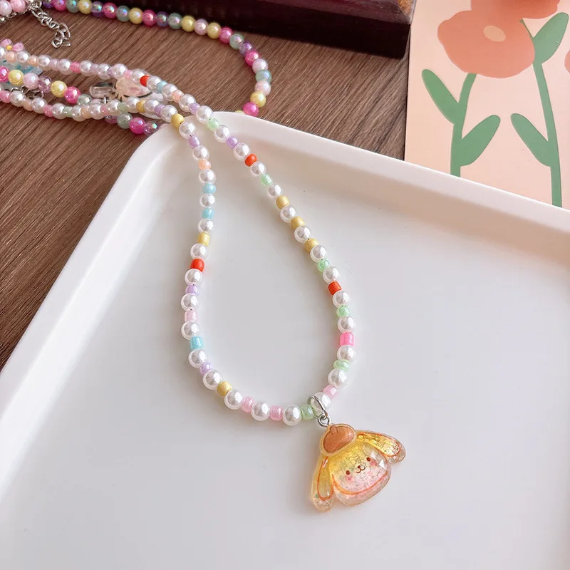 Handmade Resin Hello Kitty Rainbow Snow Kids Bead Necklace Vintage Style DIY Fashion Geometric Pattern Child Jewelry
