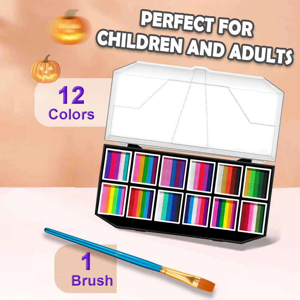 Water Activated Professional Party Face Painting With Brush Kit Professional Body Makeup Face Body Paint