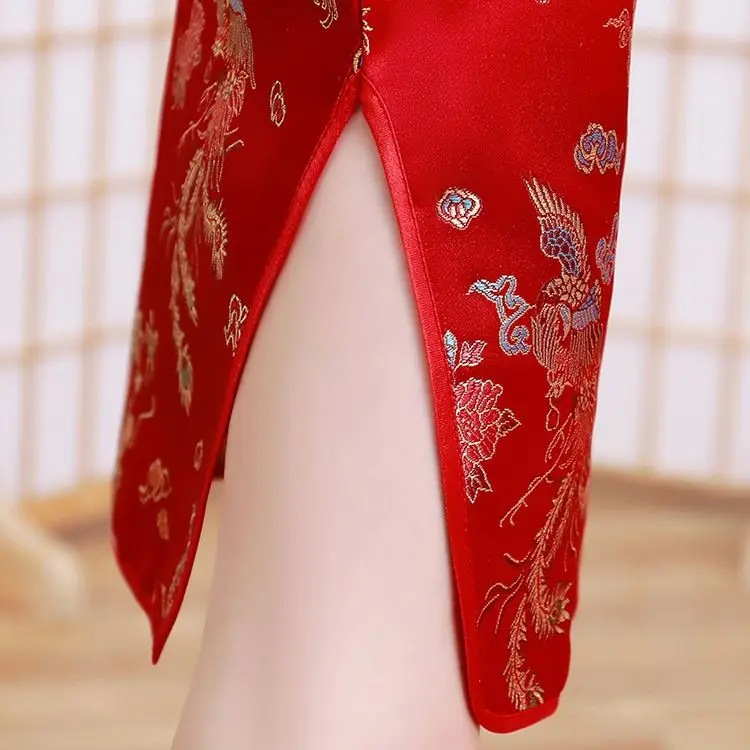 Cheongsam Kid Wholesale Summer Chinese Traditional Retro Style Teenage Kid Short Cheongsam Dress For Girls