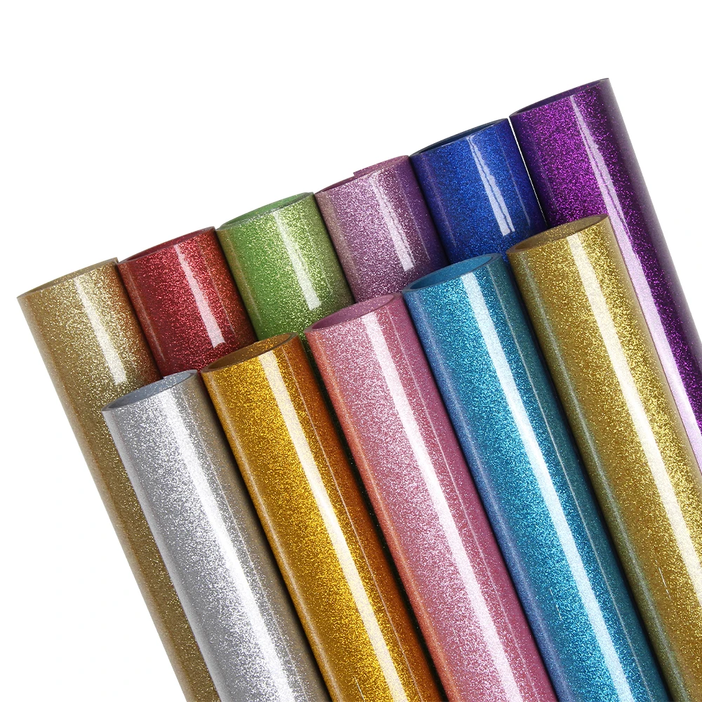 Easy Weed Good Quality Glitter Heat Transfer Vinyl Rolls Custom Pu Textile Htv Vinyl Rolls