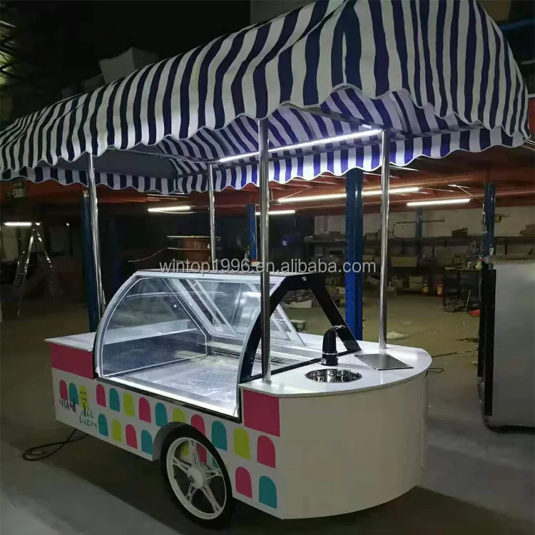 14 Trays Popular Street Application Gelato Cart Italian Ice Cream Push Cart with Wash Basin and Faucet Convenient Ice Cream Cart
