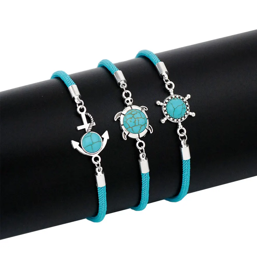 Marine style Sea Bracelets Turquoise Turtle Anchor Rudder Pendant Bracelet Anklet