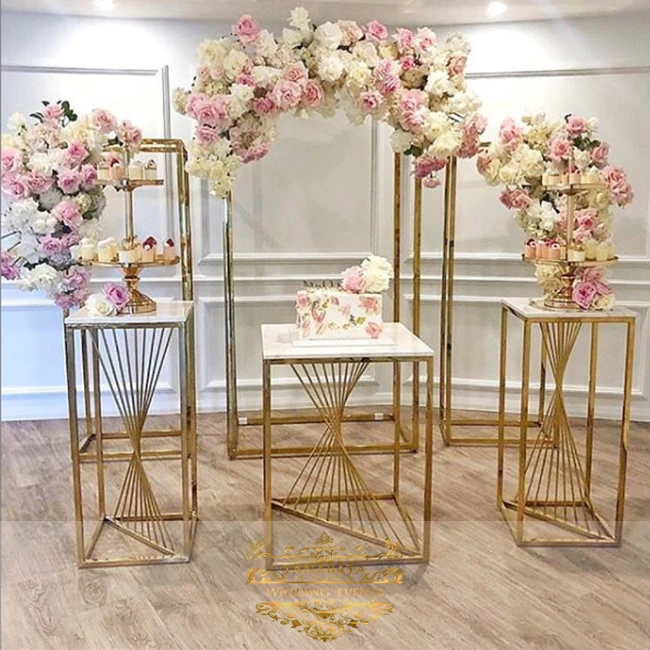 Modern decorative metal frame glass top flower stand designs