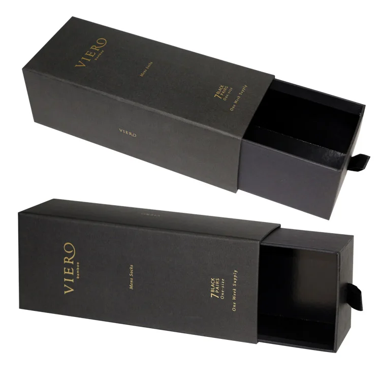 Eco-friendly Luxury Black Rectangle Drawer Box Cloth Dress Sock Packaging Paper Woman Wig Hair Extension Storage Boxes Packaging