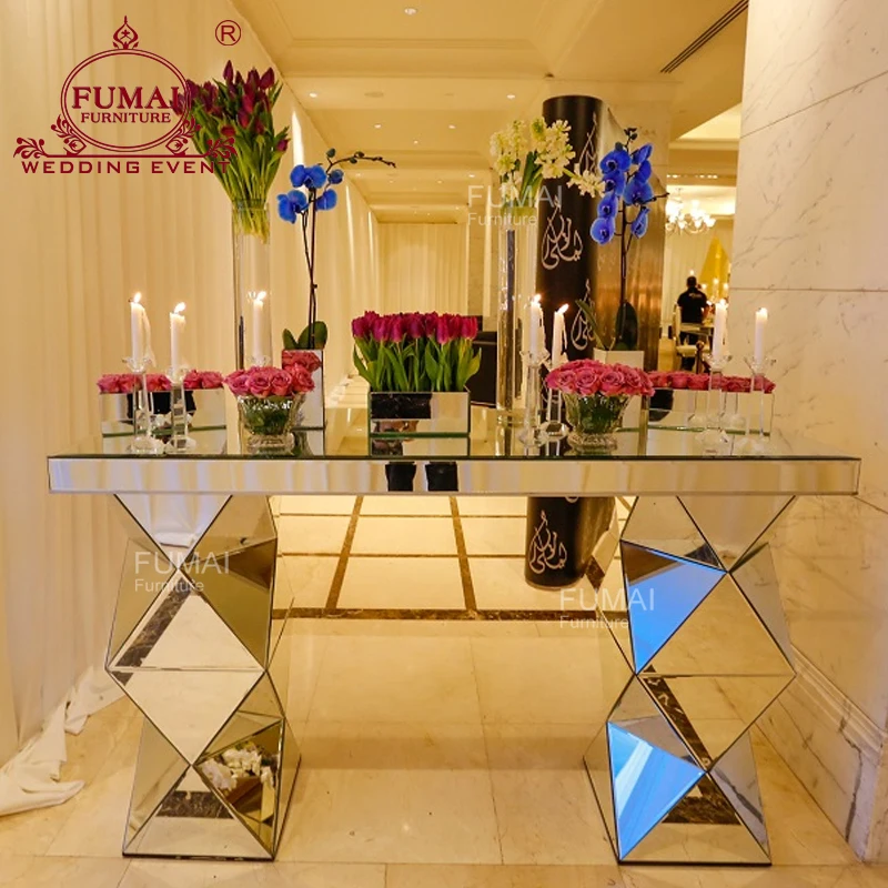 Two Legs Long Stainless Steel Mirror Bar Display Cocktail Table