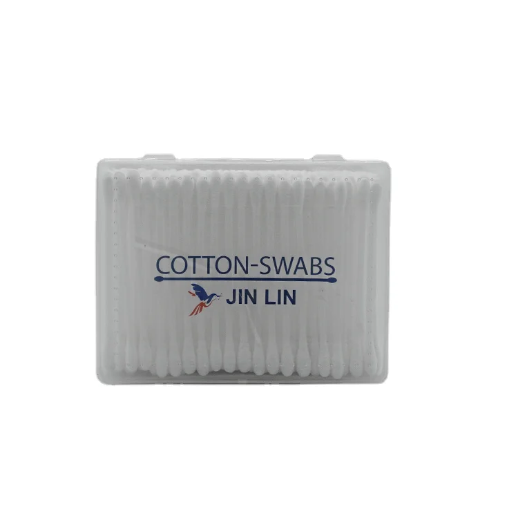 Wholesale price 300 pcs plastic stick  cosmetic cotton buds makeup remover swabs in a PP container