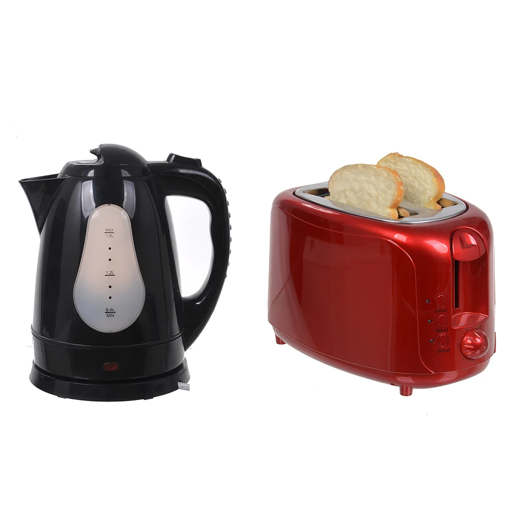 Customized small home appliance electric 2 slice toaster and kettle set plastic white colour and gold for household