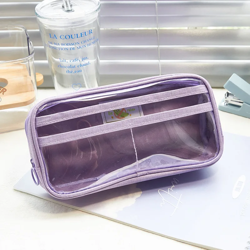 New Simple Large-capacity  Zipper Smooth Waterproof Transparent PVC Pencil Case Clear Pen Bag
