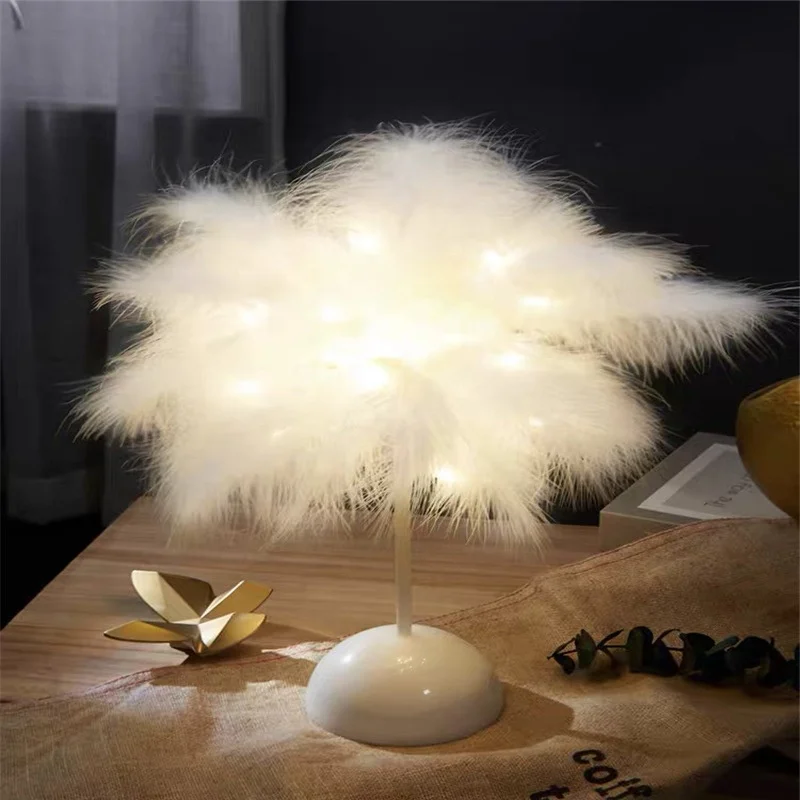 Nordic Modern Luxury Feather Lamp shape Small Desktop Decorative Feather Lamp LED Table Light