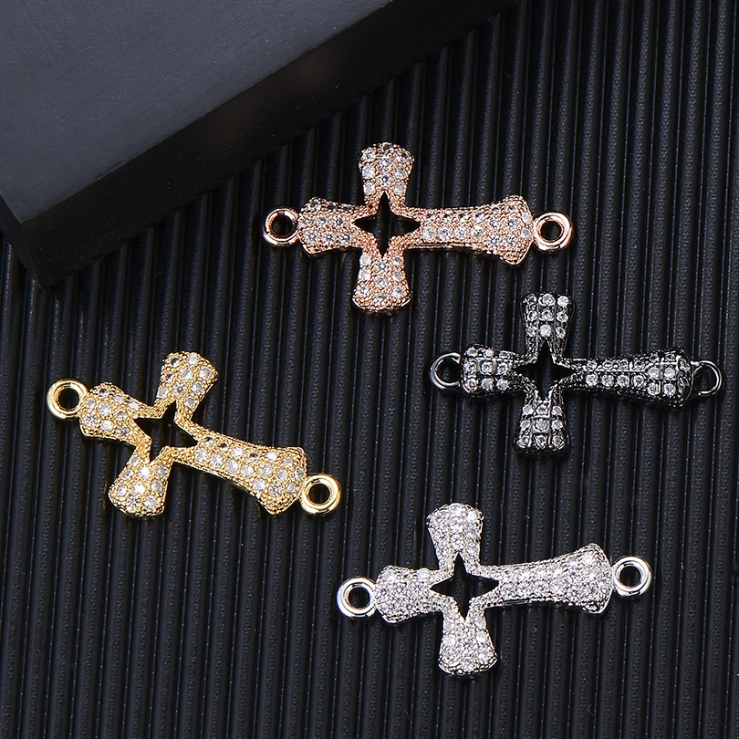 Women Handmade Bracelet Necklace Accessories White CZ Cross Charms for Jewelry Making Micro Pave Clear Zircon Bead Charm