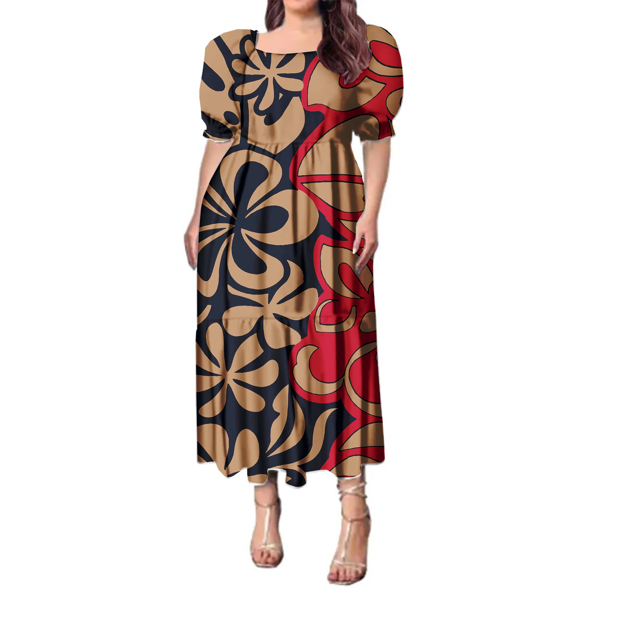 prom dresses 2023 custom clothing women hibiscus flowers hawaii style dress fashion puff sleeve polynesian tribal island dress