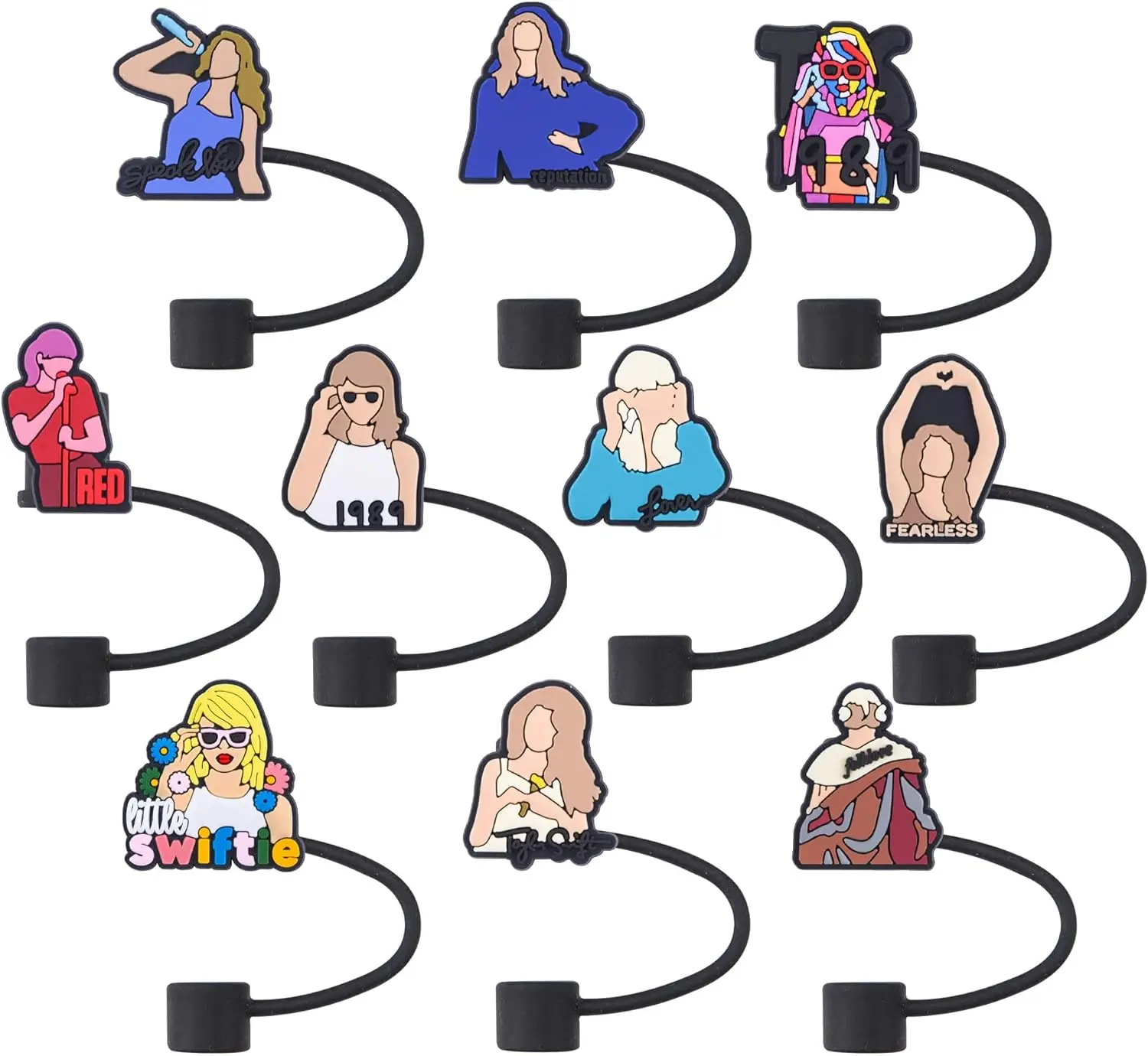 New fashion tumbler cup accessories school princess straw toppers 10mm silicone reusable cute swiftie straw topper