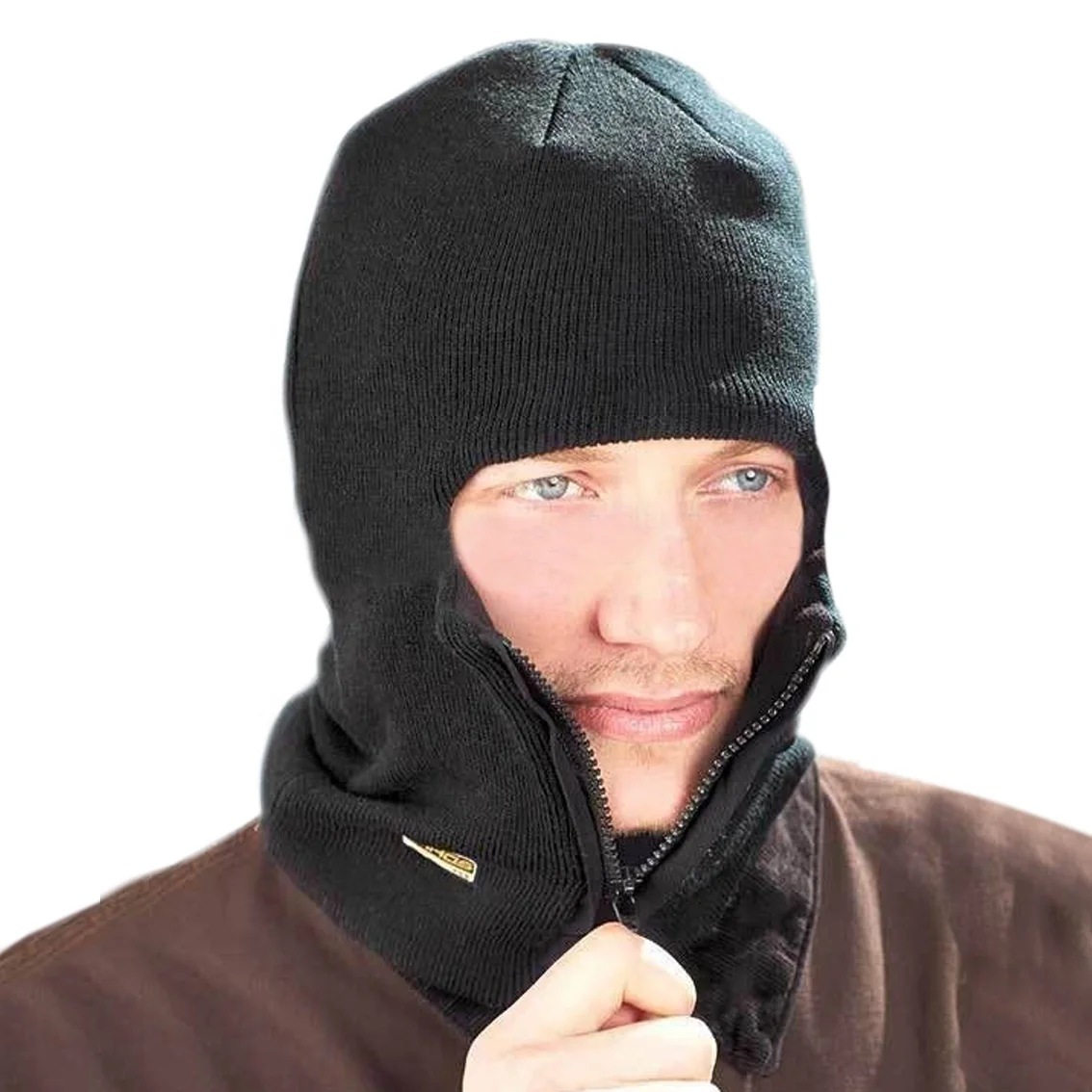 custom womens knit ski mask with zipper knit Balaclava beanie hat with zipper for winter