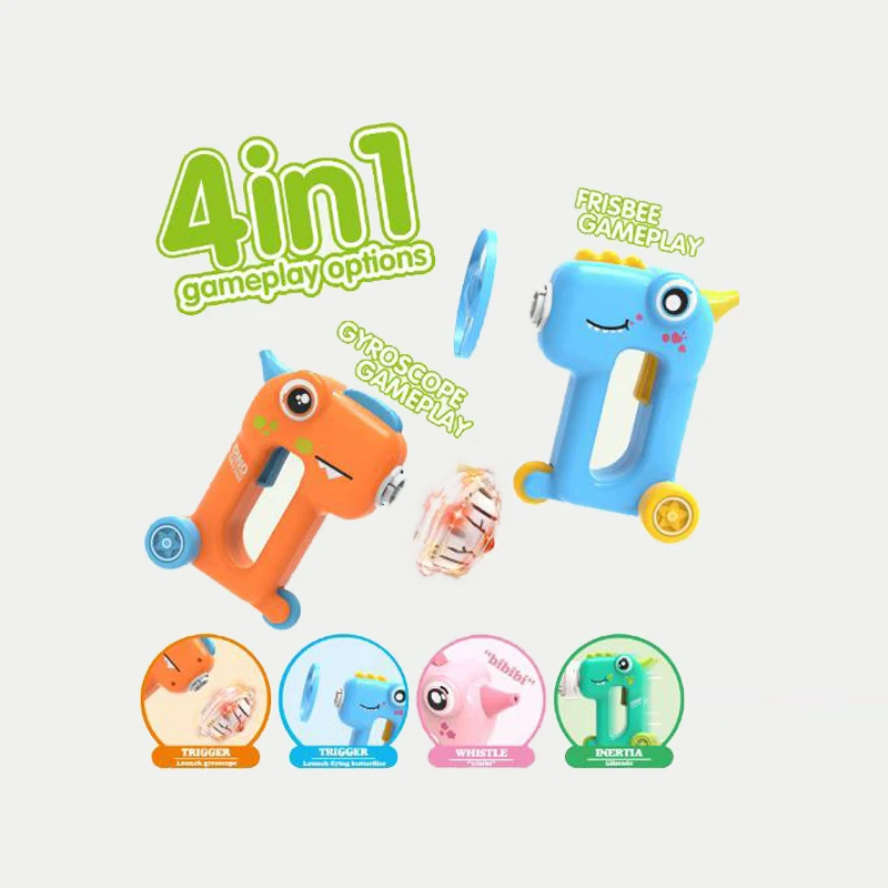 4 in 1 Multi Functional Flying Saucer Spinning Top Dinosaur Car with BB whistle Indoor Outdoor Flying Toys for Kids